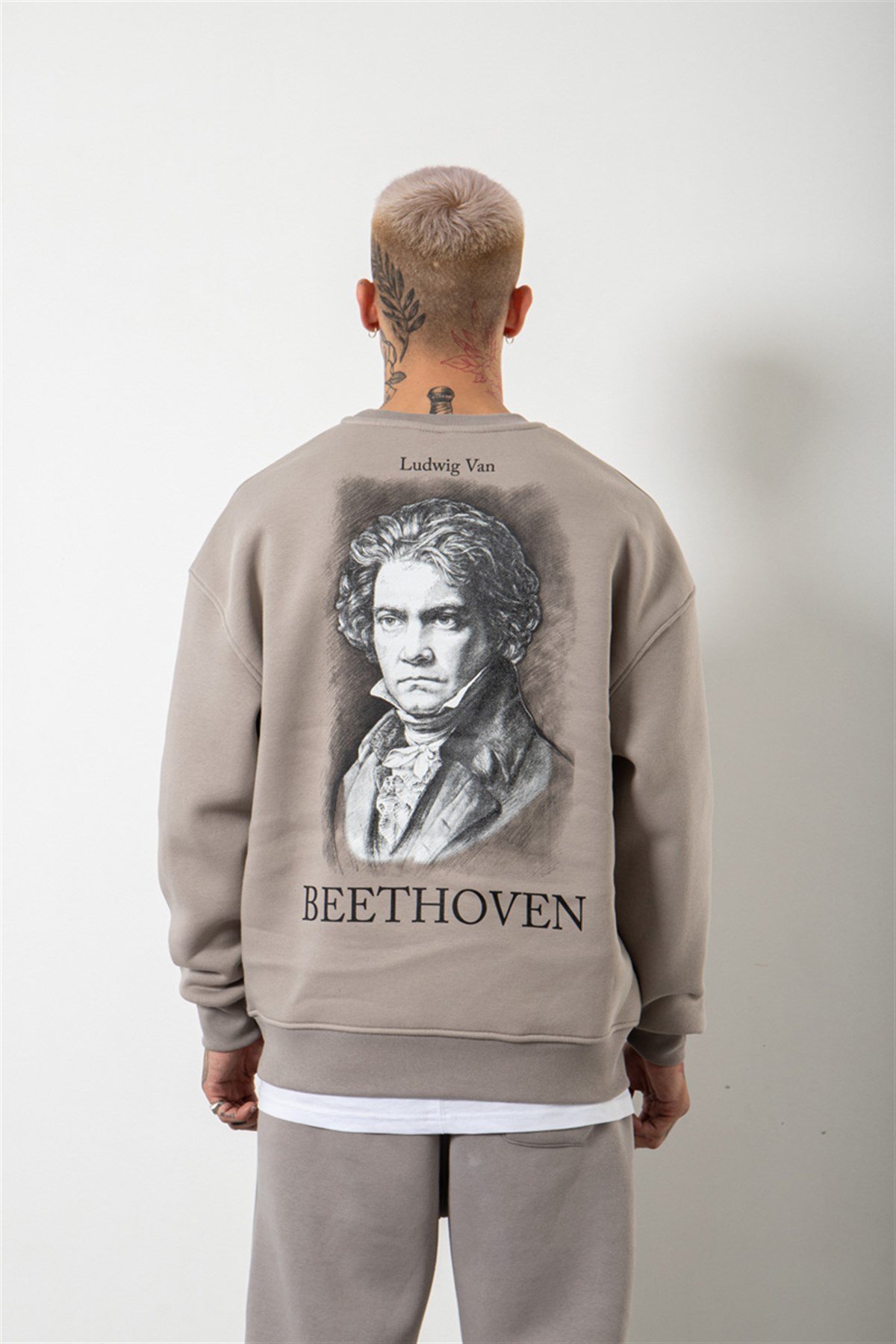 Oversize Beethoven Baskılı Sweatshirt ICE GRİ