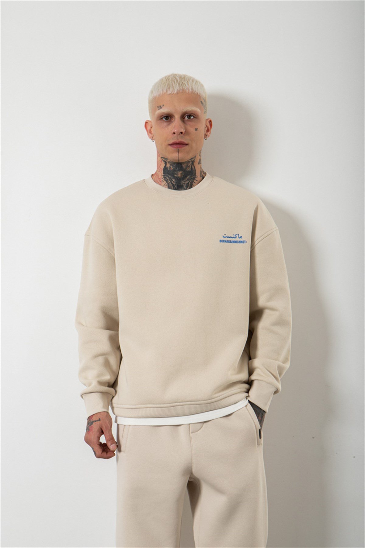Oversize Bornagain Mchnst Baskılı Sweatshirt DUMAN