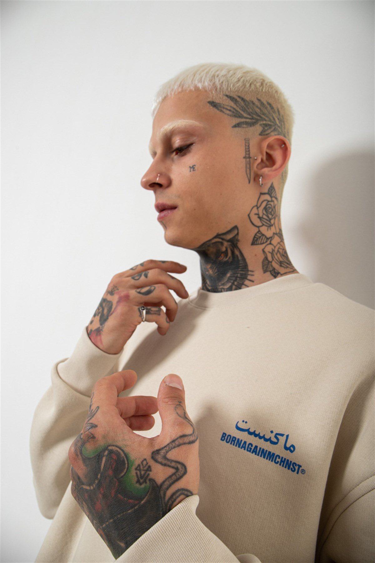 Oversize Bornagain Mchnst Baskılı Sweatshirt DUMAN