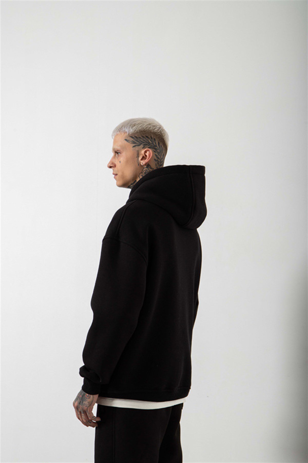 Oversize Travis Scott Baskılı Kapüşonlu Sweatshirt SİYAH