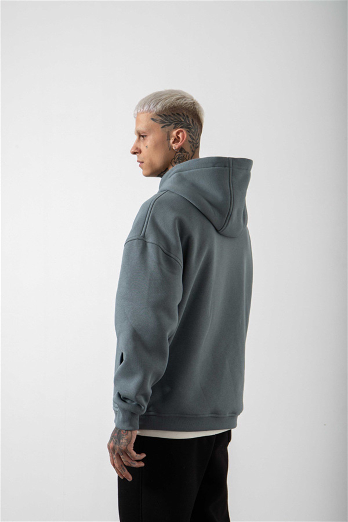 Oversize Travis Scott Baskılı Kapüşonlu Sweatshirt BLUE SMOKE