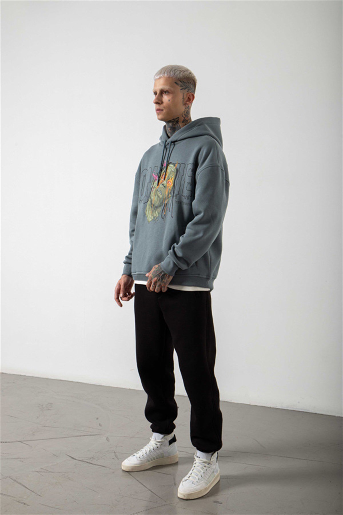 Oversize Travis Scott Baskılı Kapüşonlu Sweatshirt BLUE SMOKE