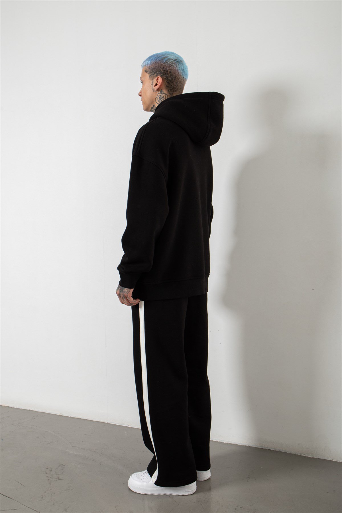 Oversize Çift Renk Detaylı Sweatshirt SİYAH/BEYAZ