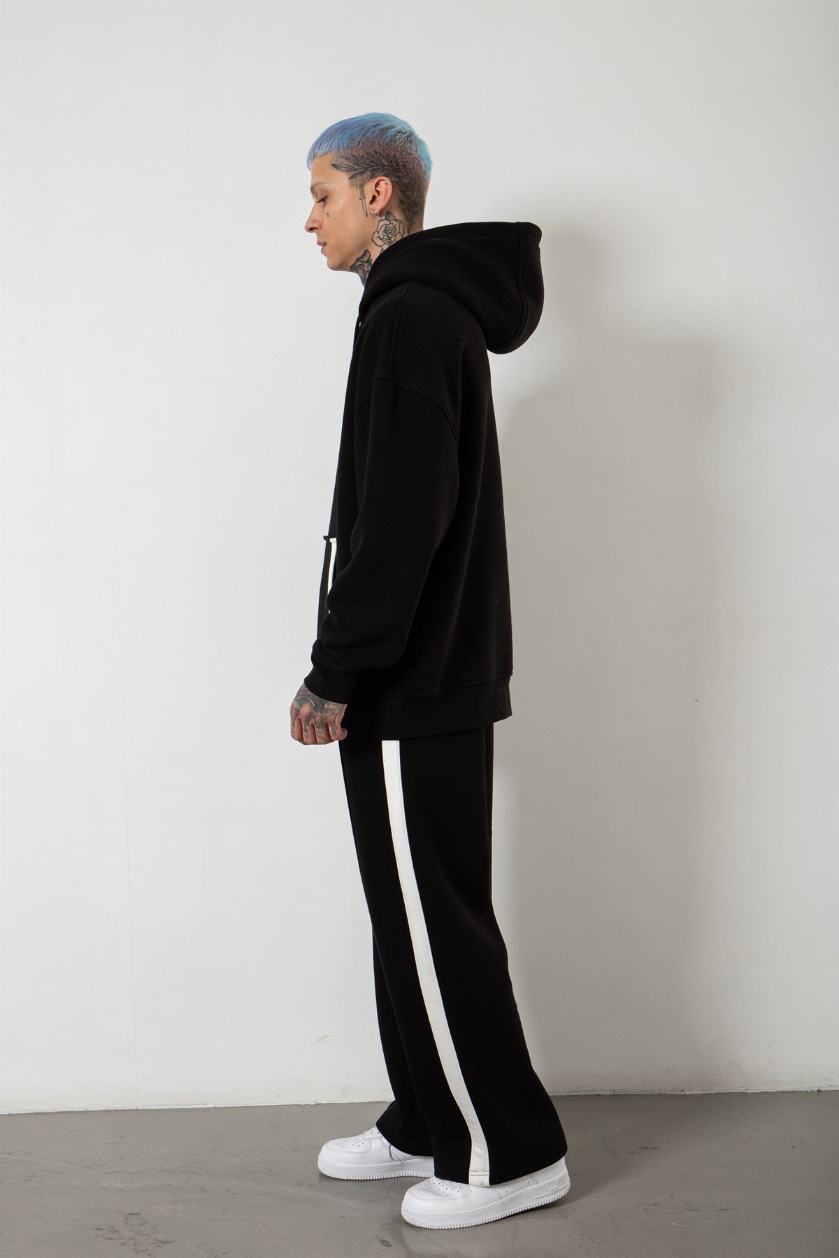 Oversize Çift Renk Detaylı Sweatshirt SİYAH/BEYAZ