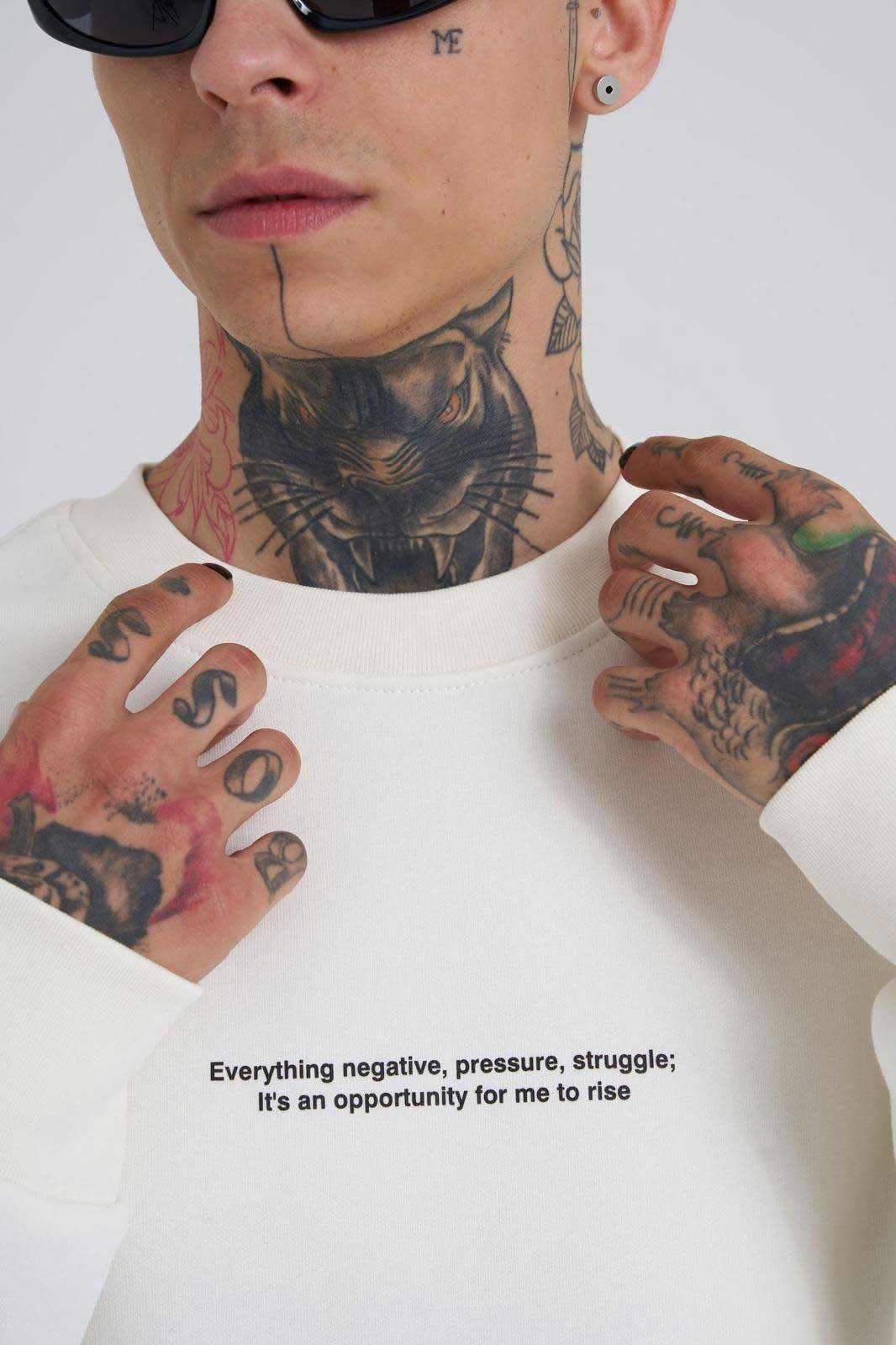 Erkek Follow Your Own Baskılı Basic Oversize Ekru Sweatshirt