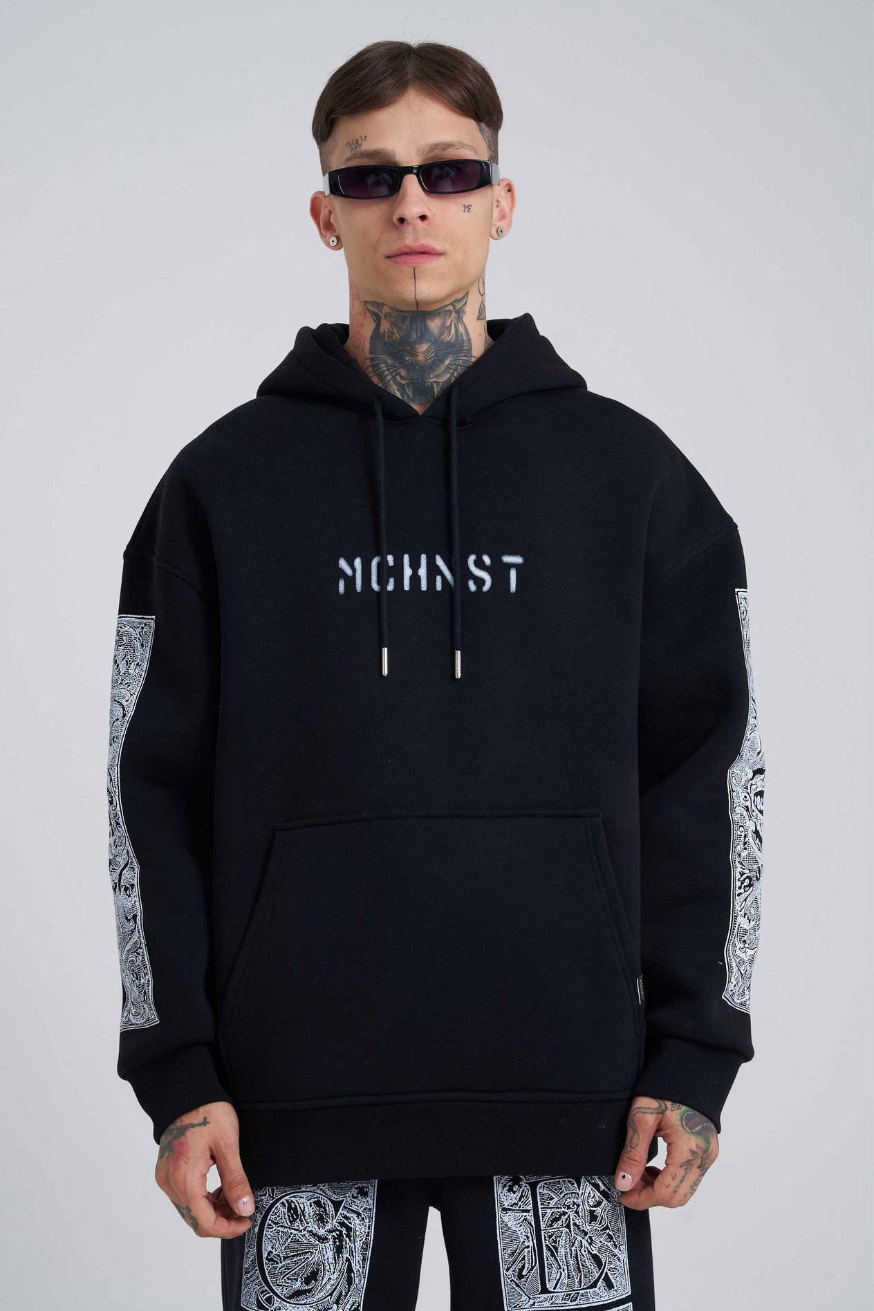 Erkek Machinist Secret Baskılı Kapüşonlu Siyah Sweatshirt