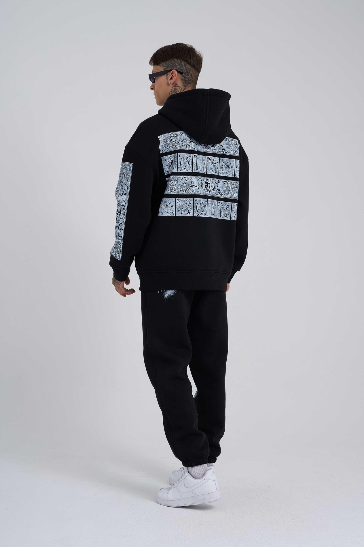 Erkek Machinist Secret Baskılı Kapüşonlu Siyah Sweatshirt