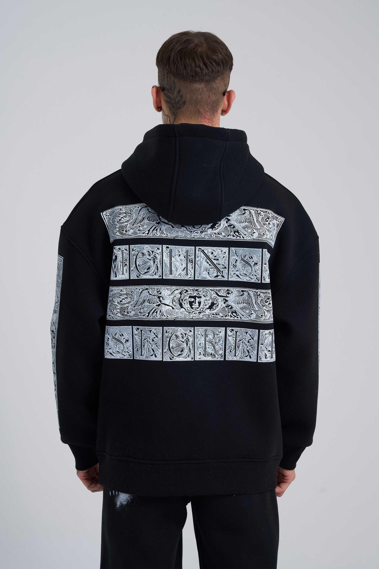 Erkek Machinist Secret Baskılı Kapüşonlu Siyah Sweatshirt
