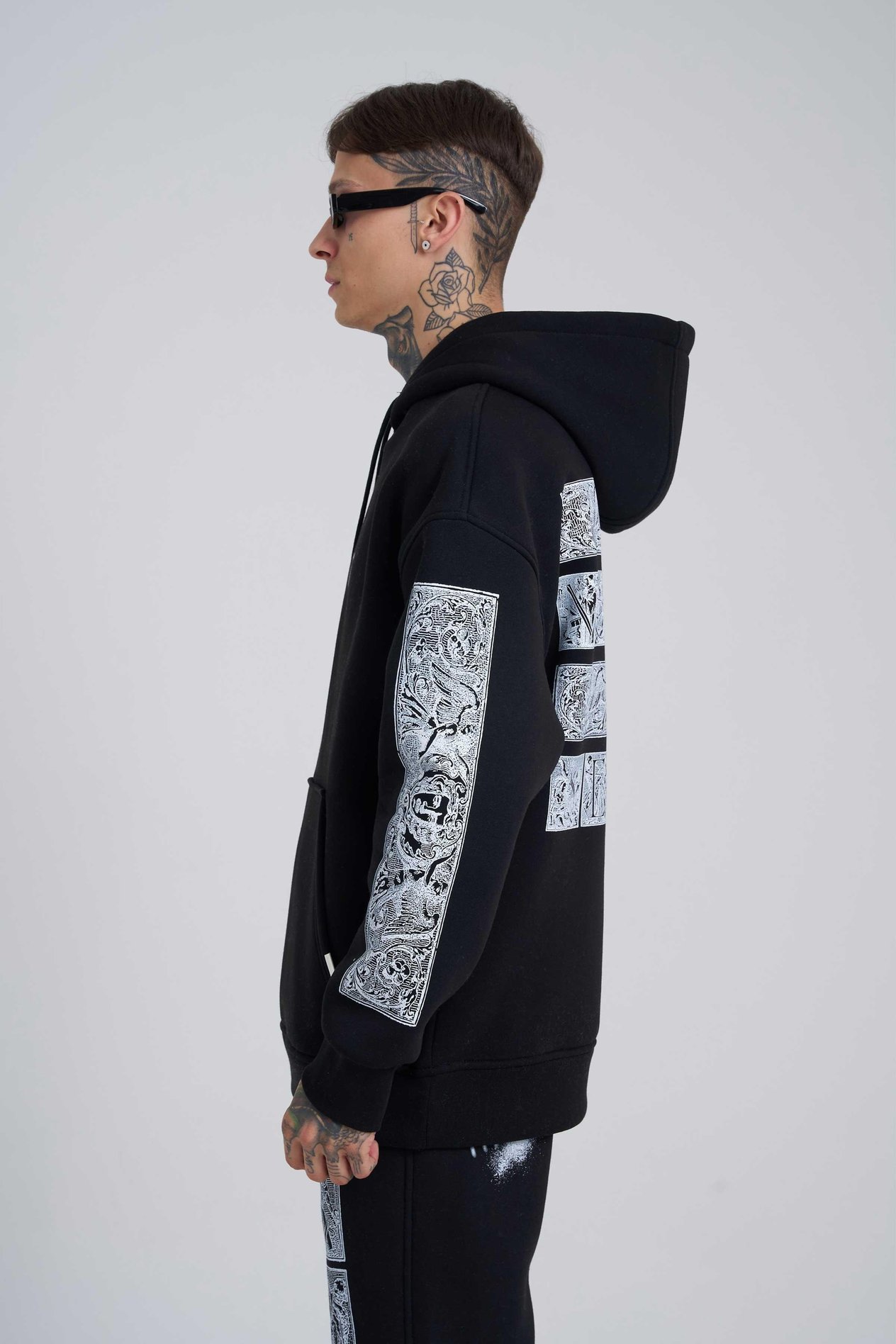 Erkek Machinist Secret Baskılı Kapüşonlu Siyah Sweatshirt