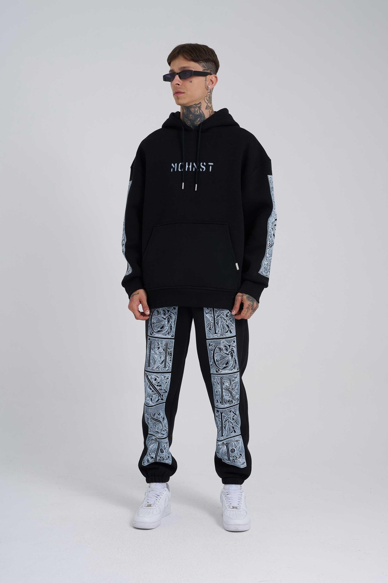 Erkek Machinist Secret Baskılı Kapüşonlu Siyah Sweatshirt