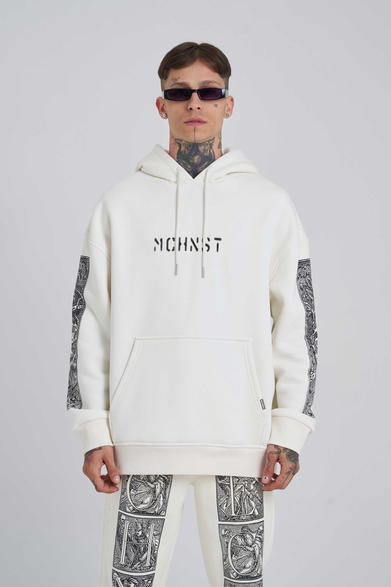 Erkek Machinist Secret Baskılı Kapüşonlu Ekru Sweatshirt
