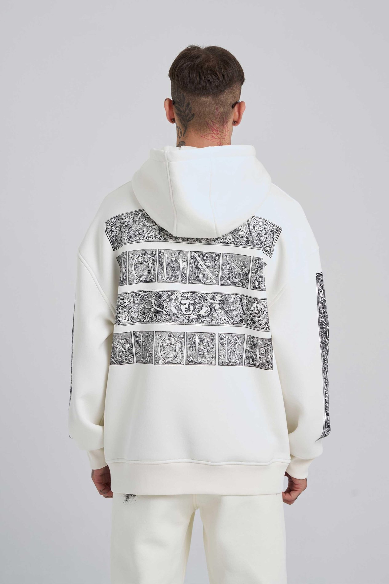 Erkek Machinist Secret Baskılı Kapüşonlu Ekru Sweatshirt