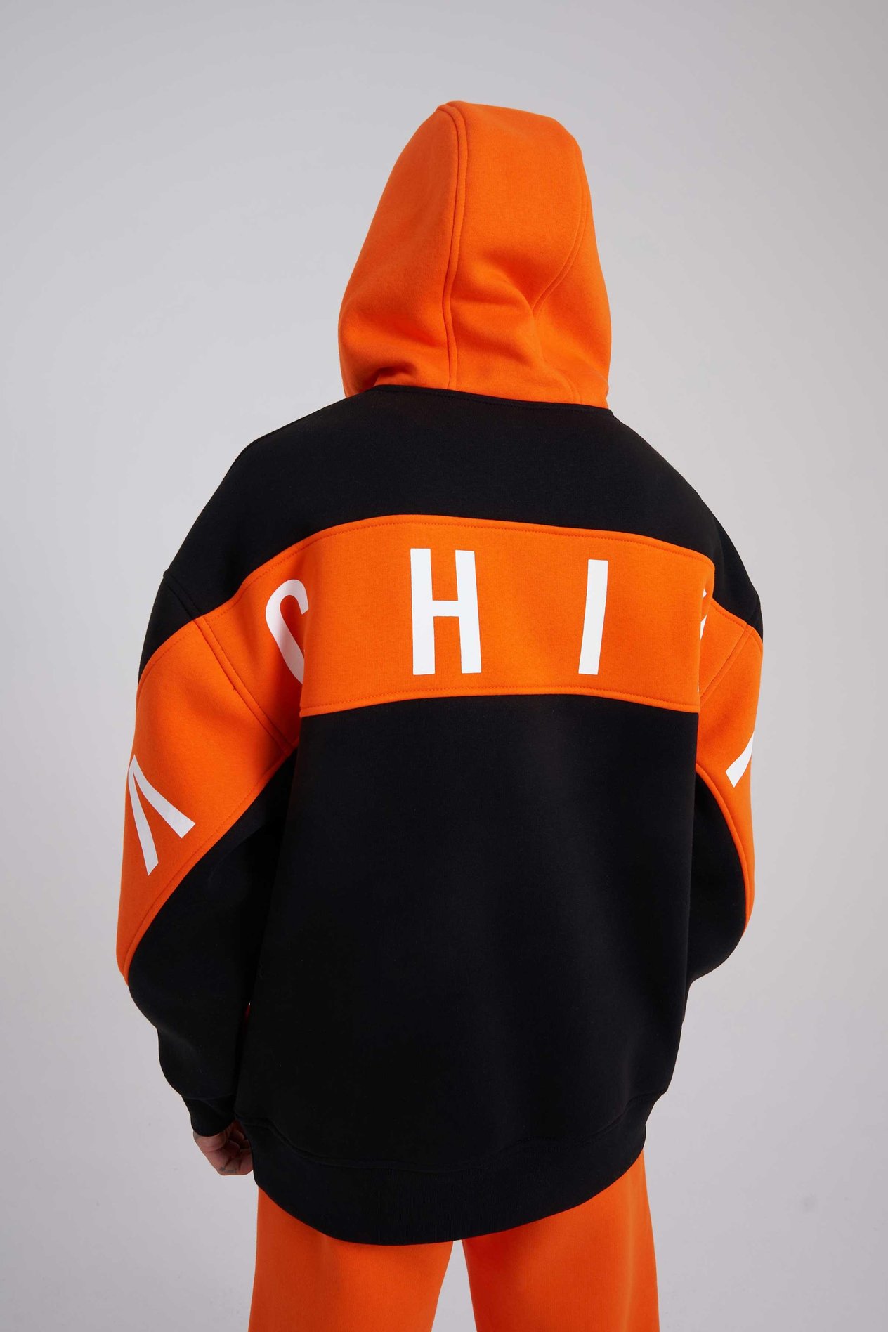Erkek Panel Oversize Siyah Turuncu Sweatshirt