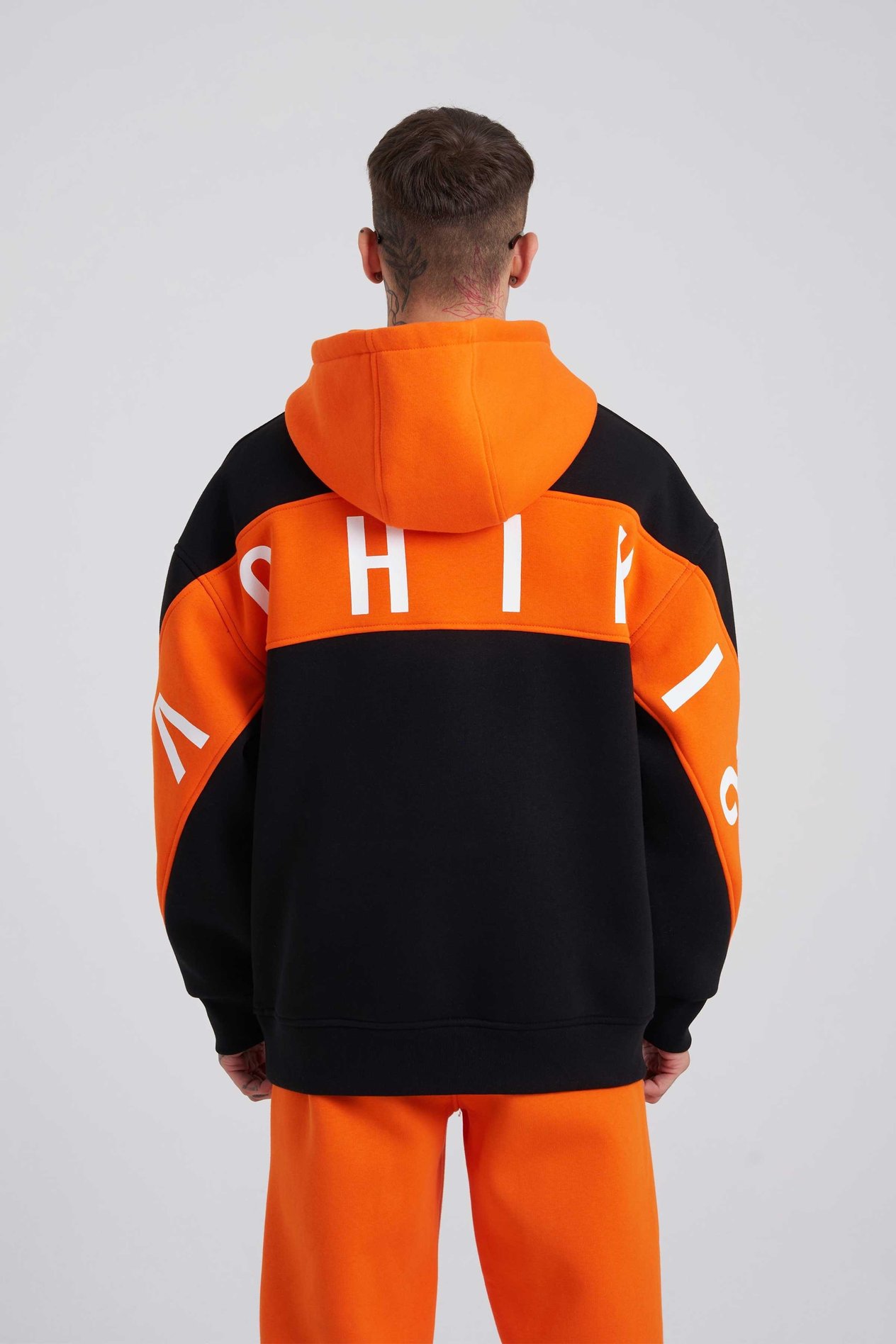 Erkek Panel Oversize Siyah Turuncu Sweatshirt