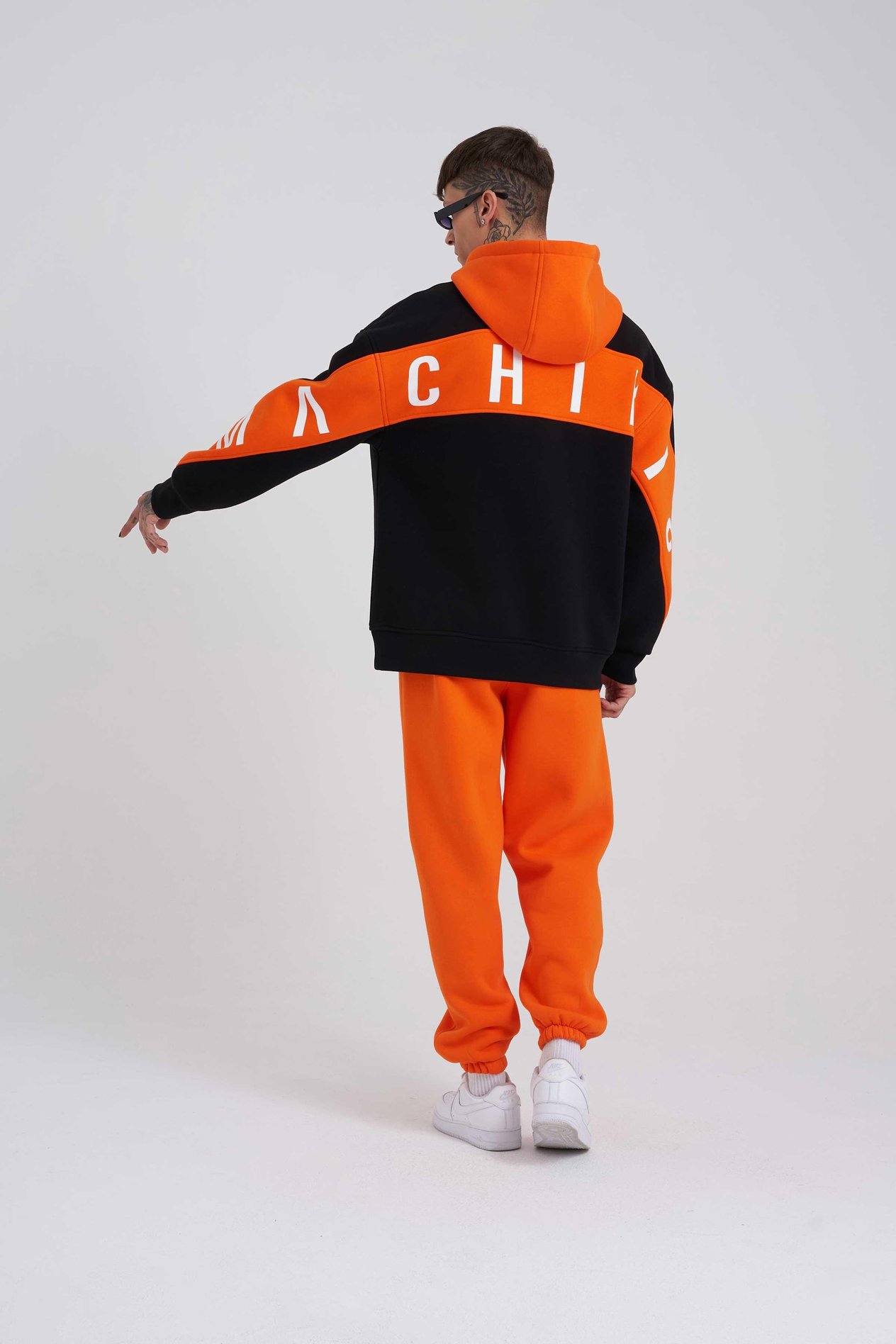 Erkek Panel Oversize Siyah Turuncu Sweatshirt