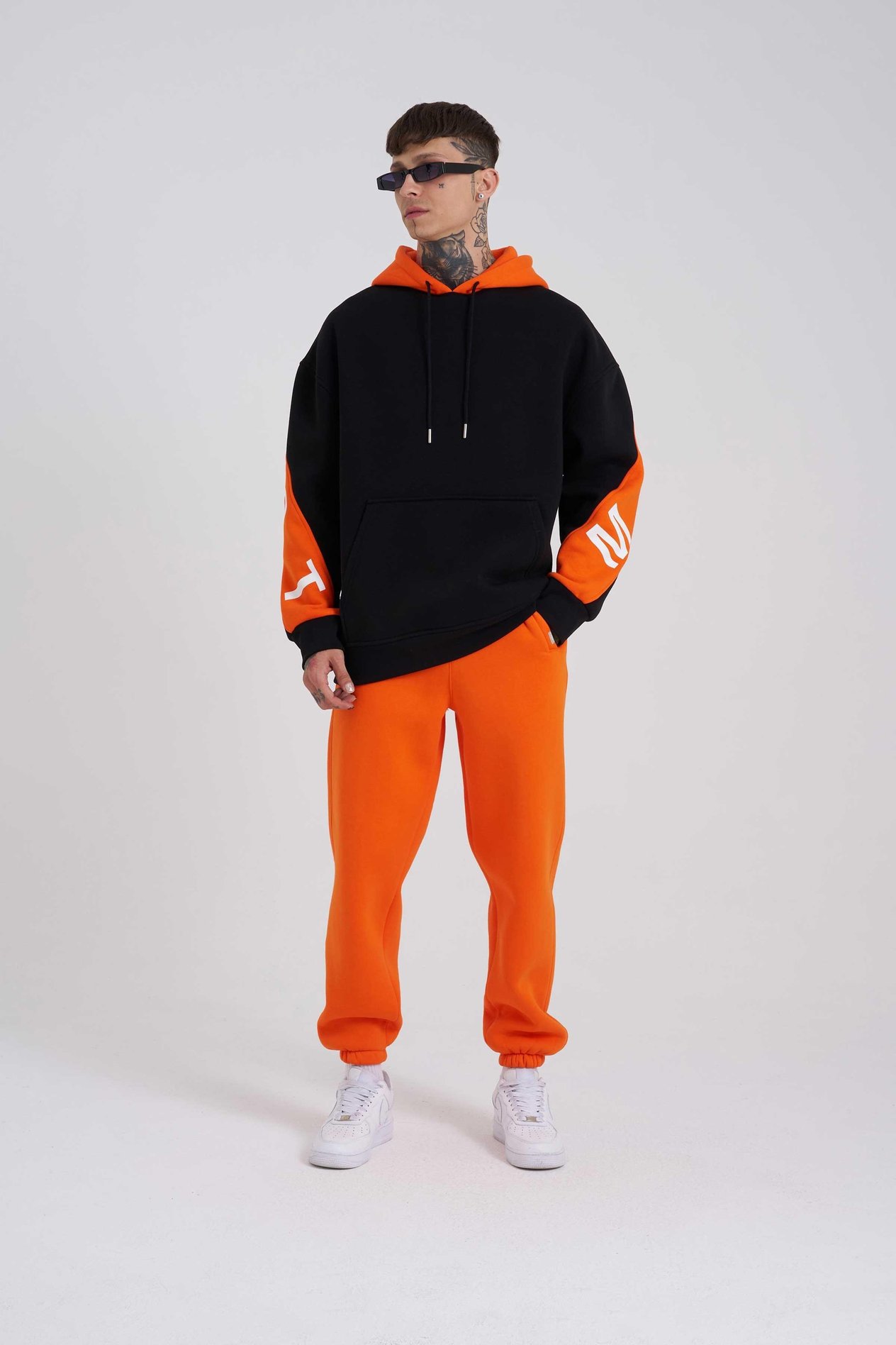 Erkek Panel Oversize Siyah Turuncu Sweatshirt