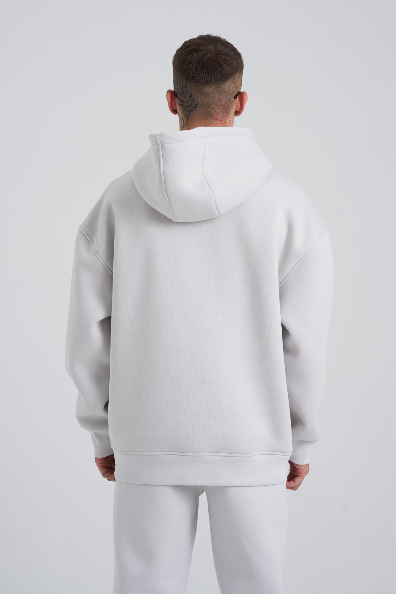 Erkek Middle Finger Baskılı Kapüşonlu Oversize Açık Gri Sweatshirt