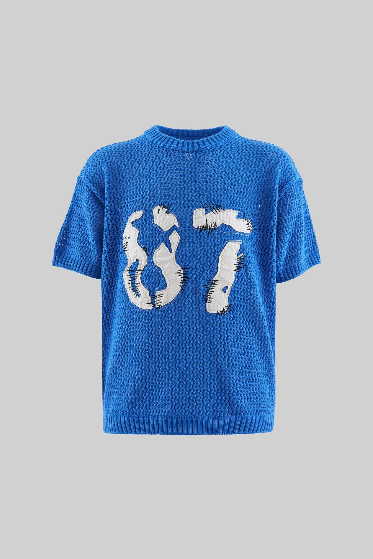 Mchnst Knıt 87 Applıque Detaıled Tee Saks Blue
