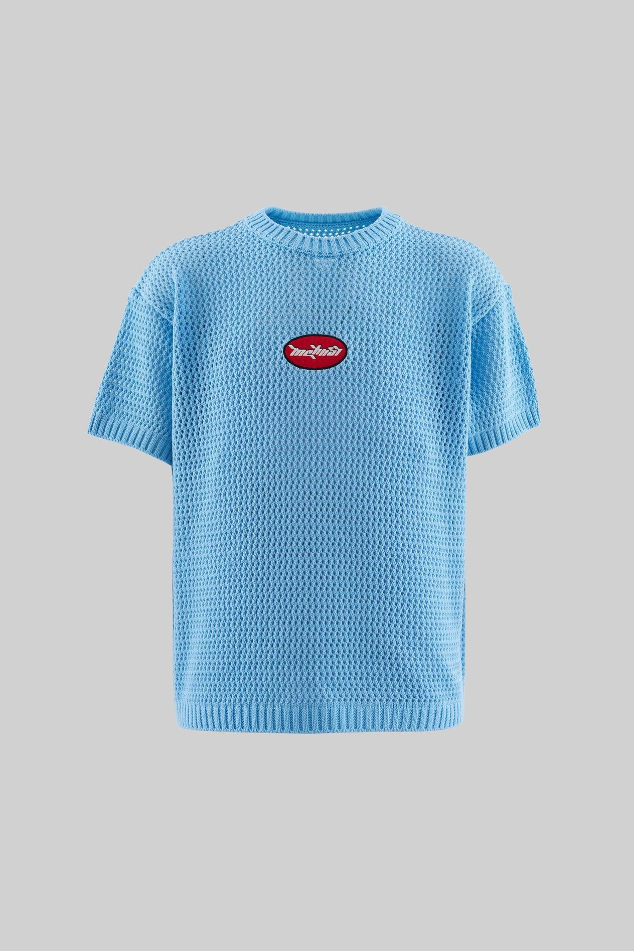 MCHNST KNIT Y2K EMBROIDERY DETAILED TEE BABY BLUE