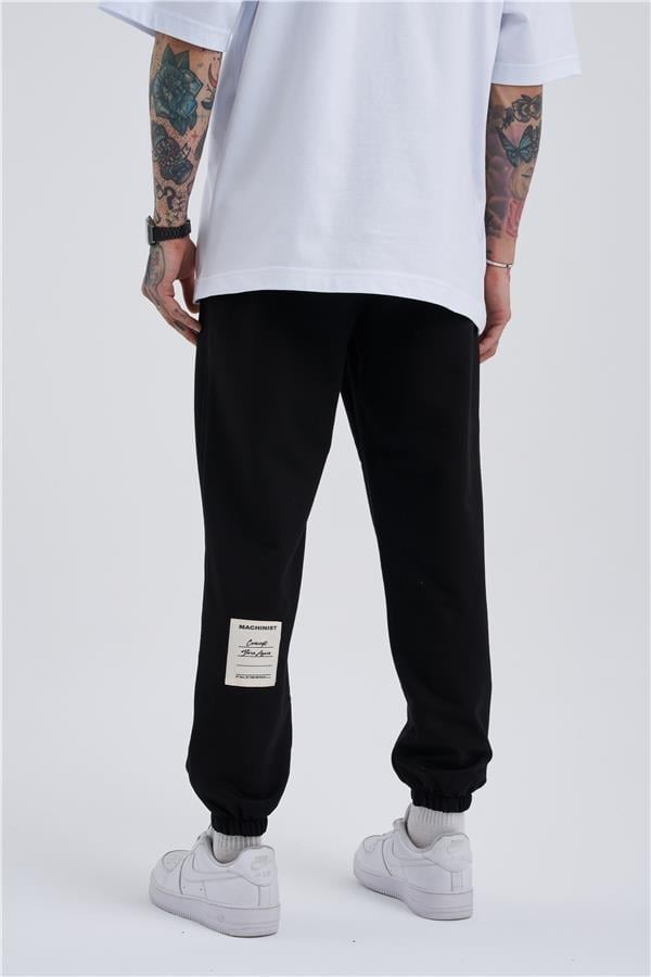 Oversize Basic Bel Paça Lastikli 3 Cepli Jogger Eşofman Altı BLACK