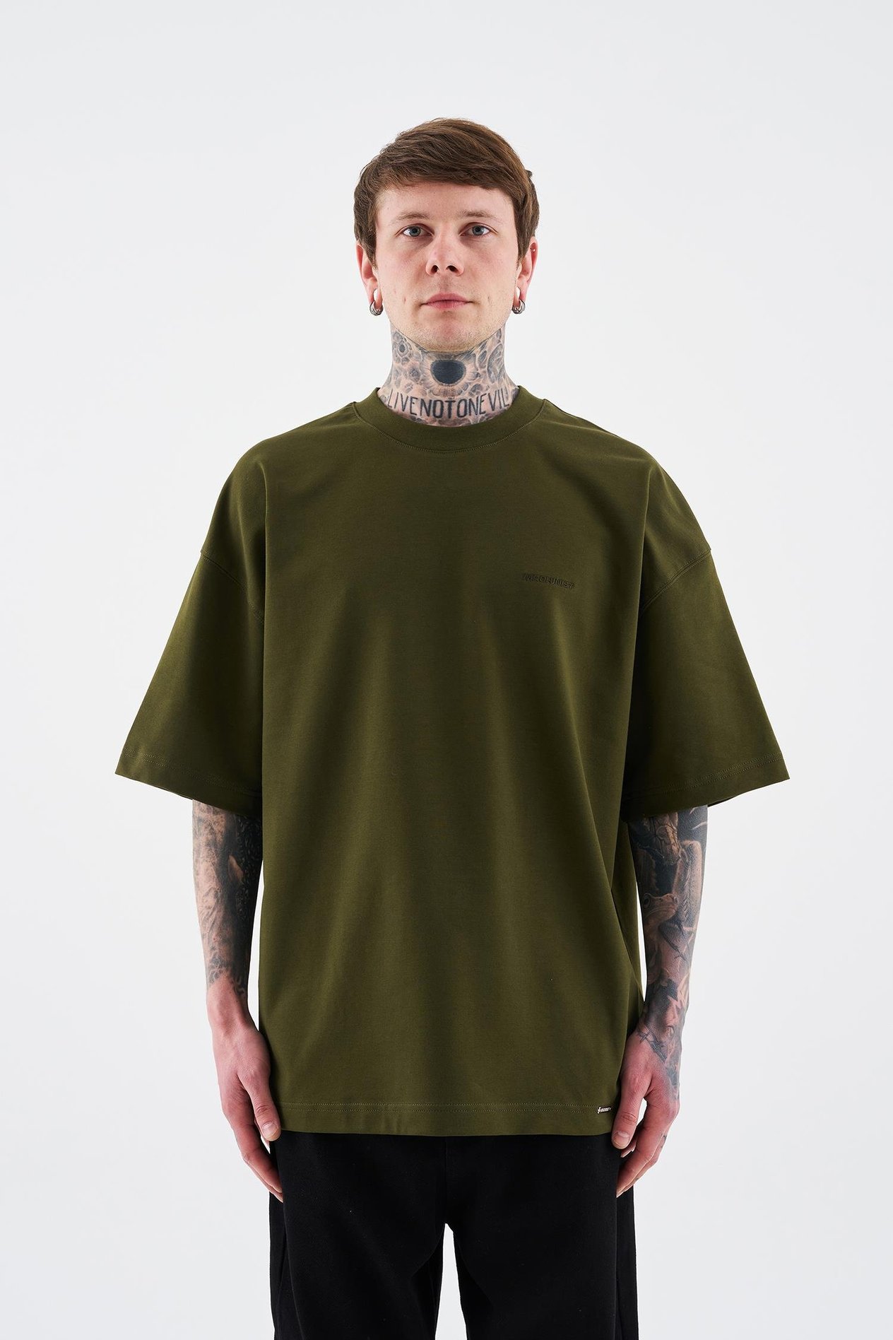 Oversize Basic Pamuklu T-Shirt Haki