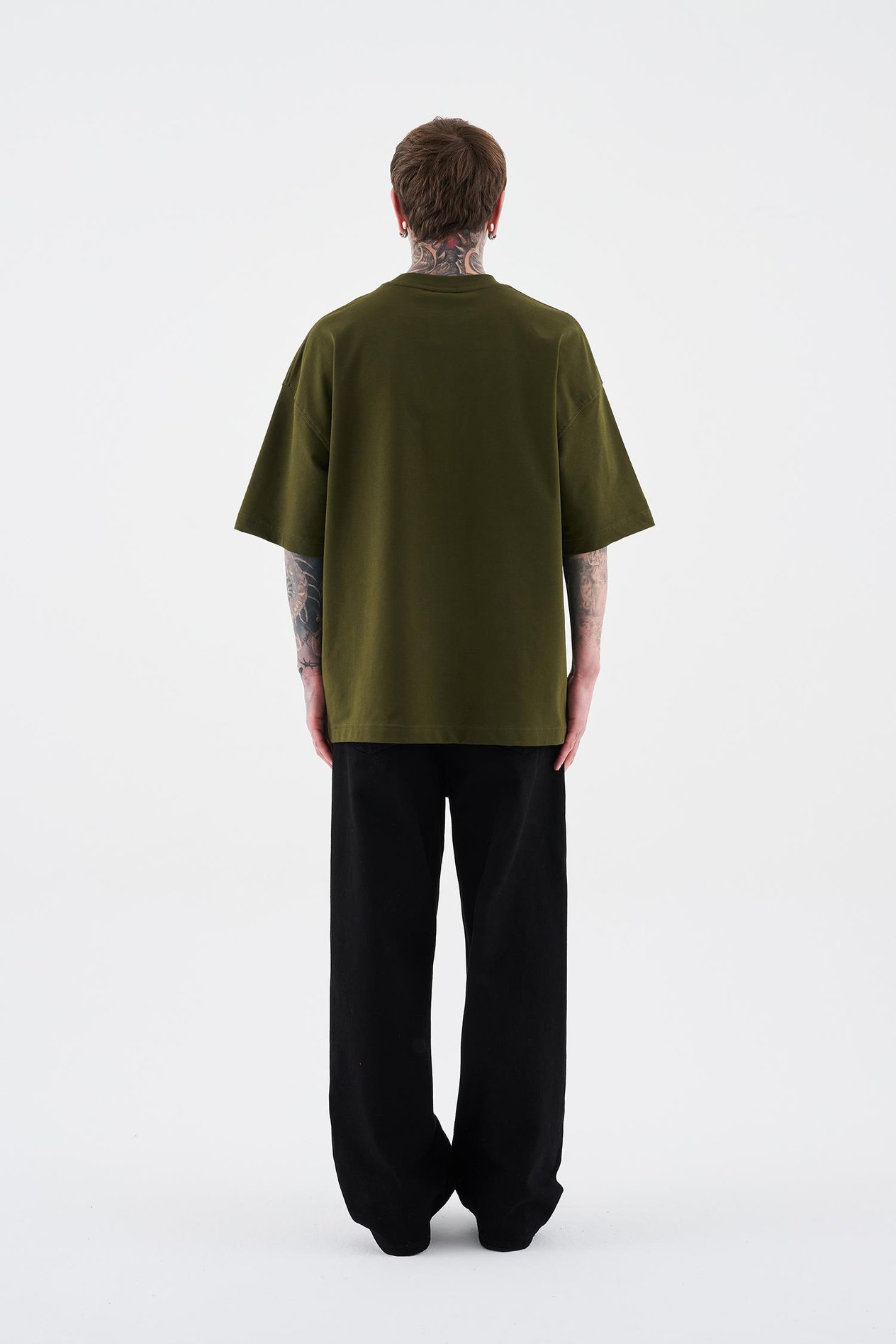 Oversize Basic Pamuklu T-Shirt Haki