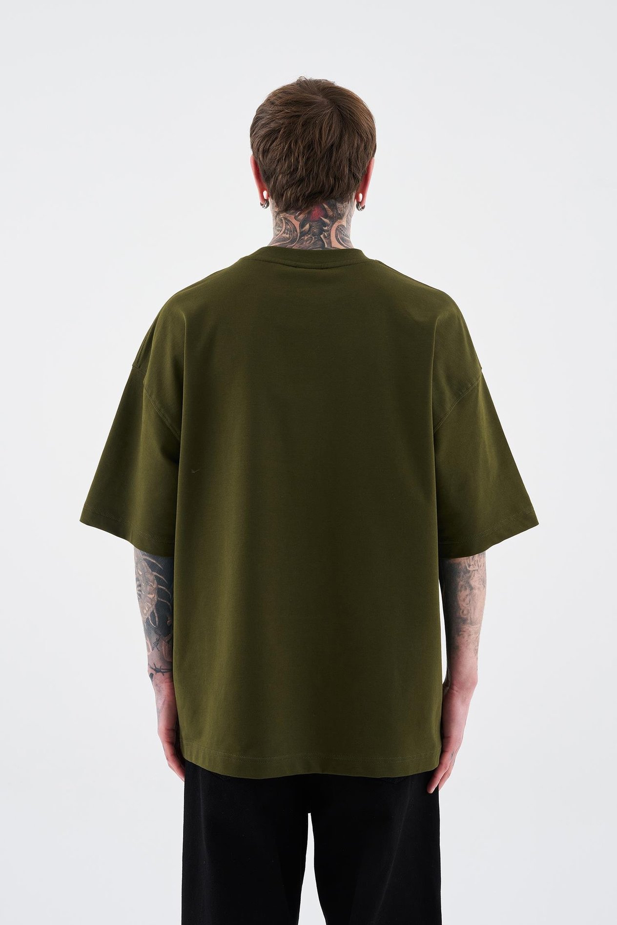 Oversize Basic Pamuklu T-Shirt Haki
