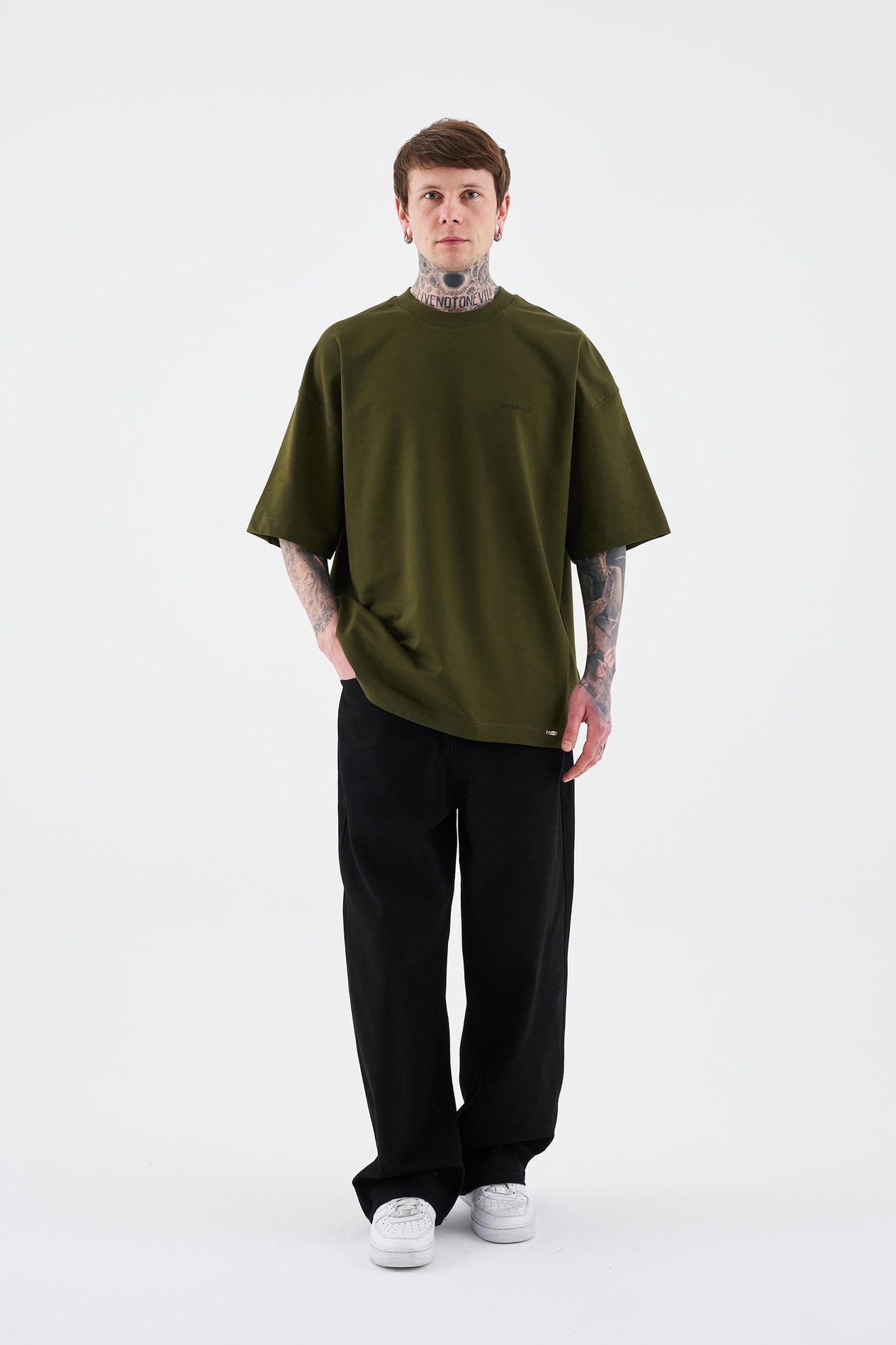 Oversize Basic Pamuklu T-Shirt Haki