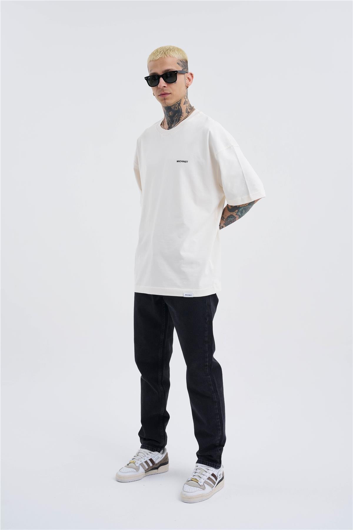 Oversize Basic Pamuklu T-Shirt  Kırık Beyaz