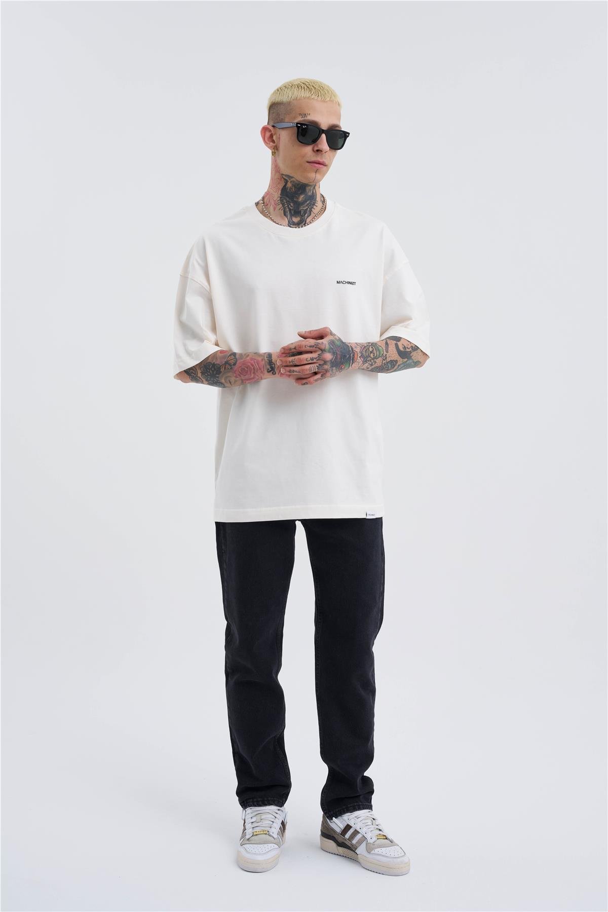 Oversize Basic Pamuklu T-Shirt  Kırık Beyaz
