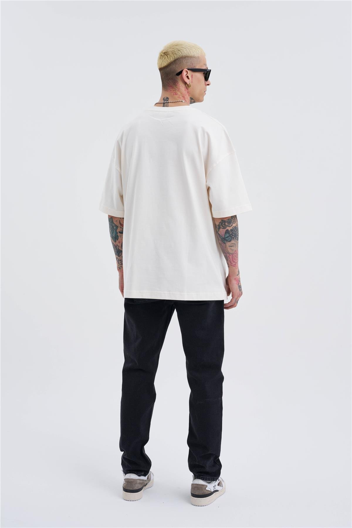 Oversize Basic Pamuklu T-Shirt  Kırık Beyaz