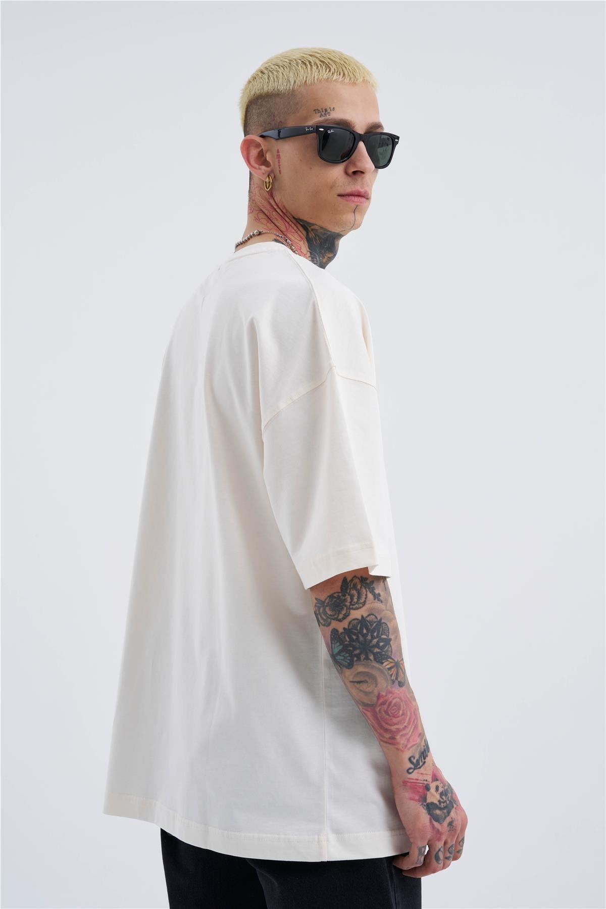 Oversize Basic Pamuklu T-Shirt  Kırık Beyaz