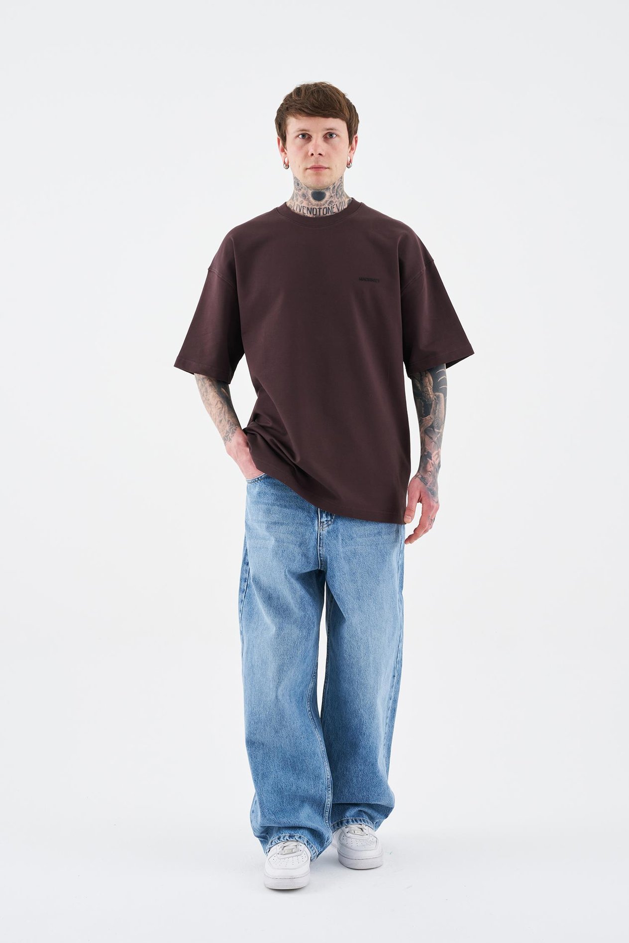 Oversize Basic Pamuklu T-Shirt Koyu Kahve