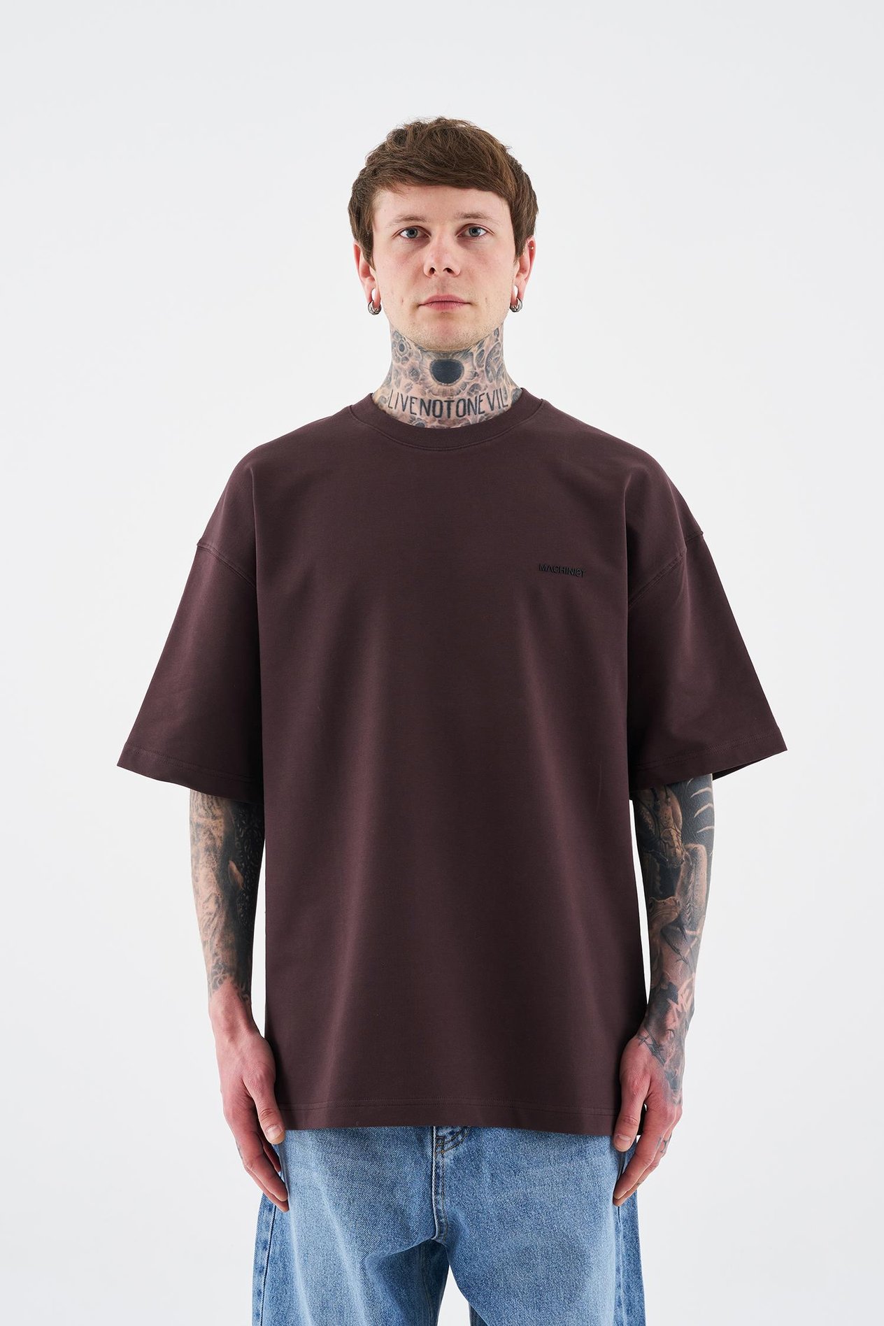 Oversize Basic Pamuklu T-Shirt Koyu Kahve
