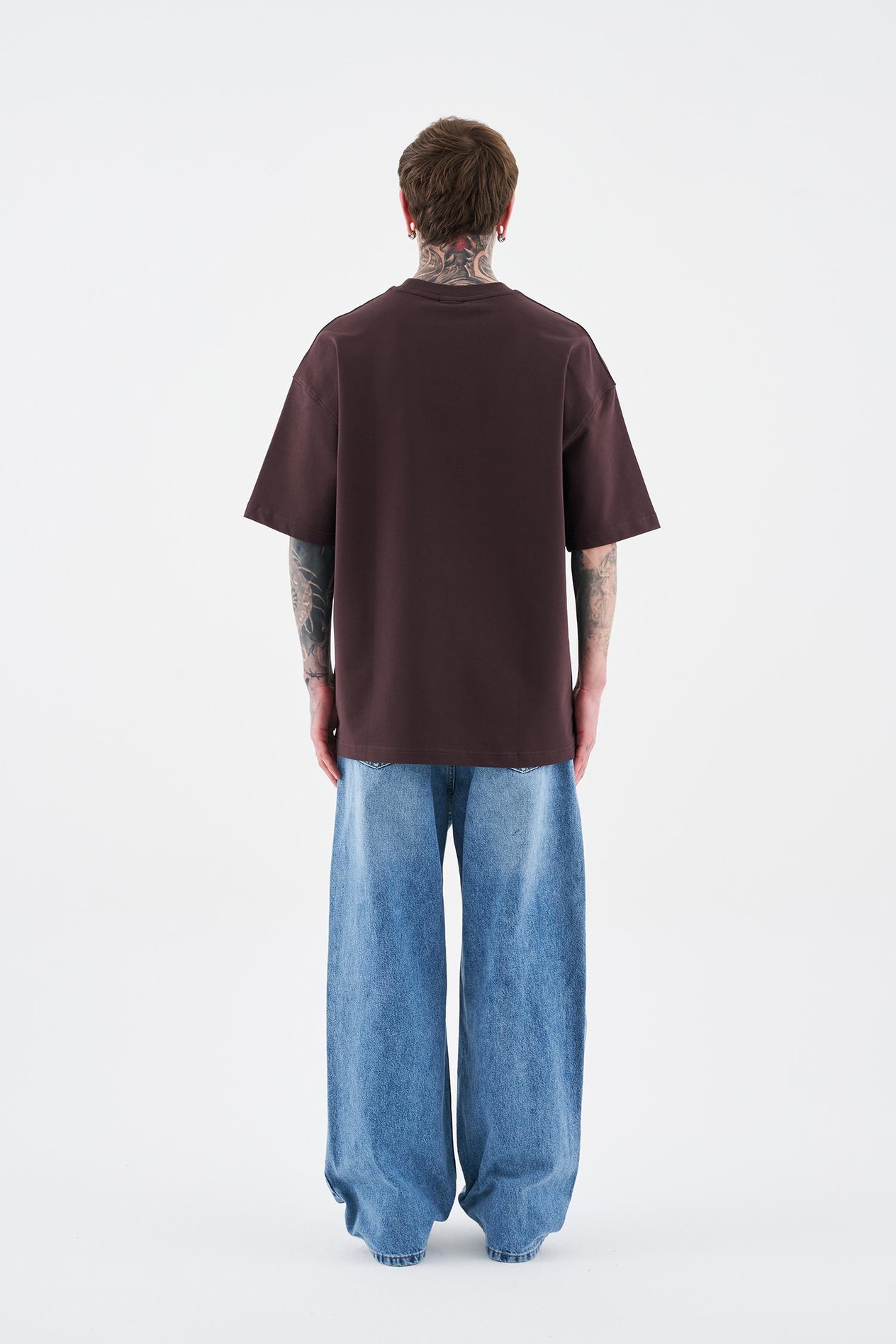 Oversize Basic Pamuklu T-Shirt Koyu Kahve