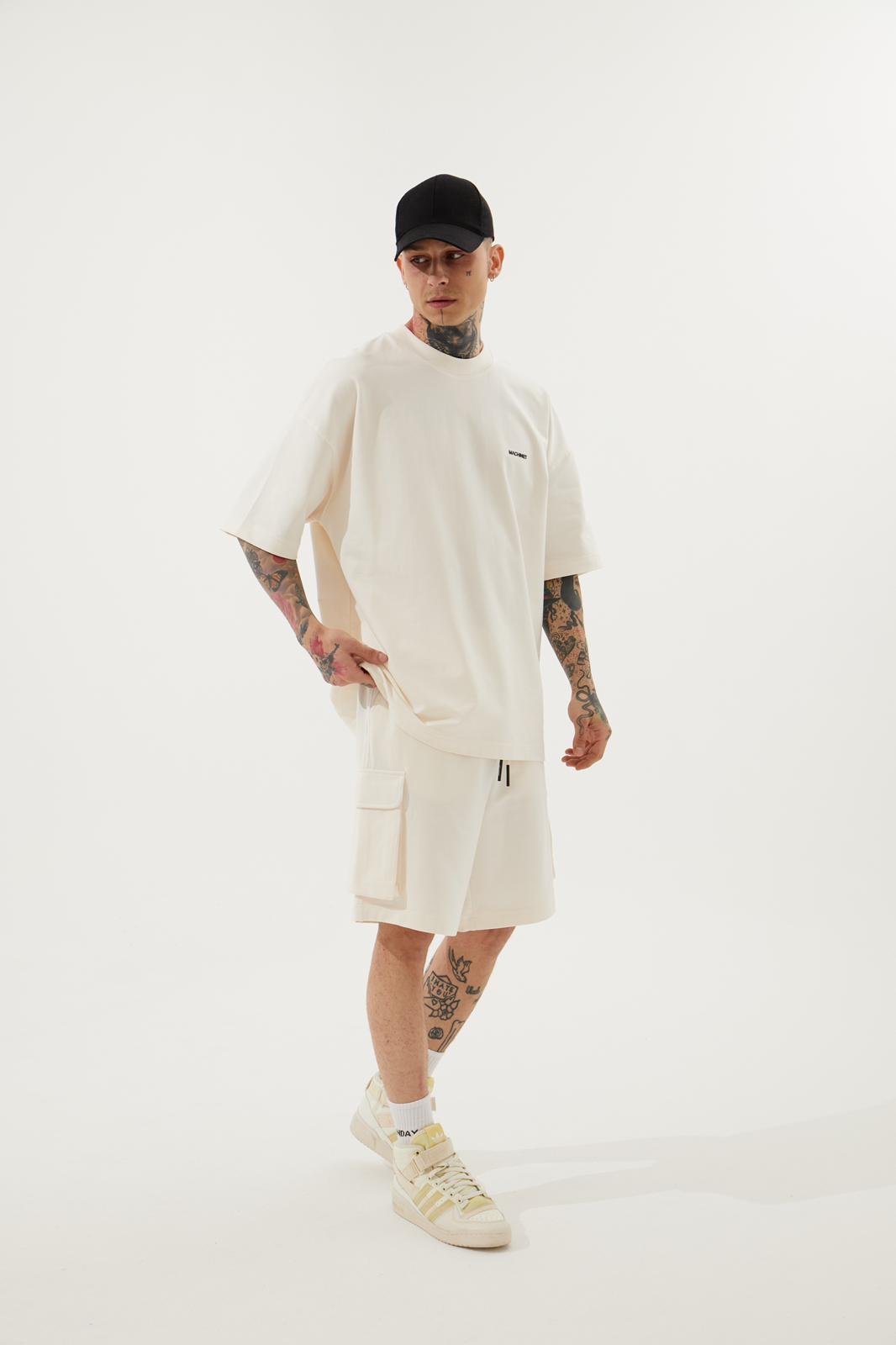 OVERSIZE KARGO CEPLİ BASİC ŞORT ECRU