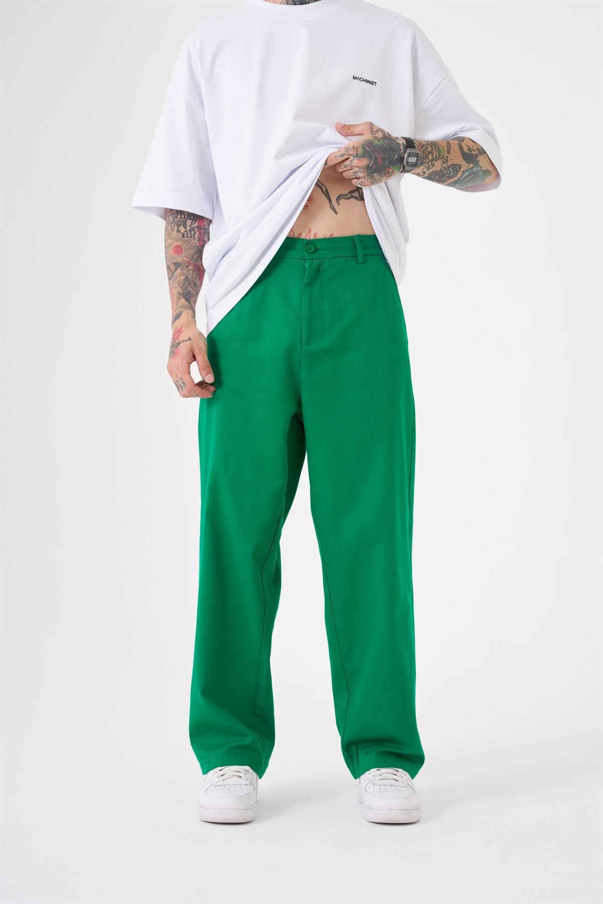 Erkek Gabardin Lastikli Oversize Yeşil Pantolon