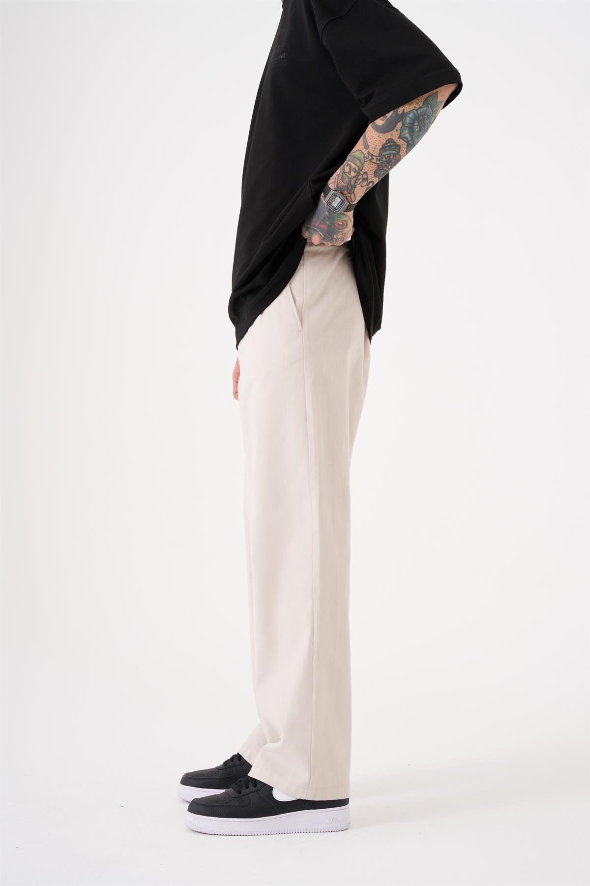 Oversize Gabardin Lastikli Pantolon COTTON WHITE