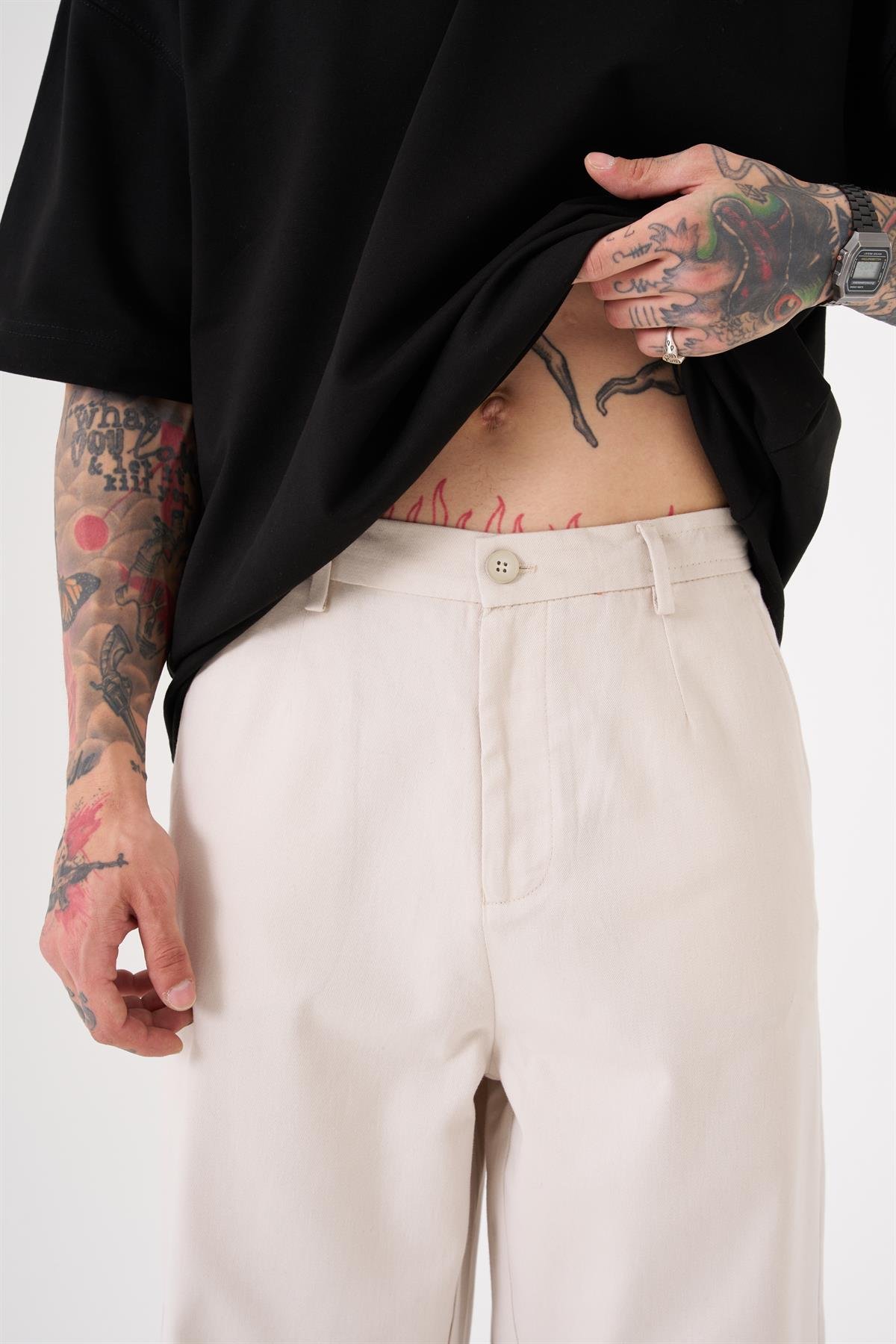 Oversize Gabardin Lastikli Pantolon COTTON WHITE