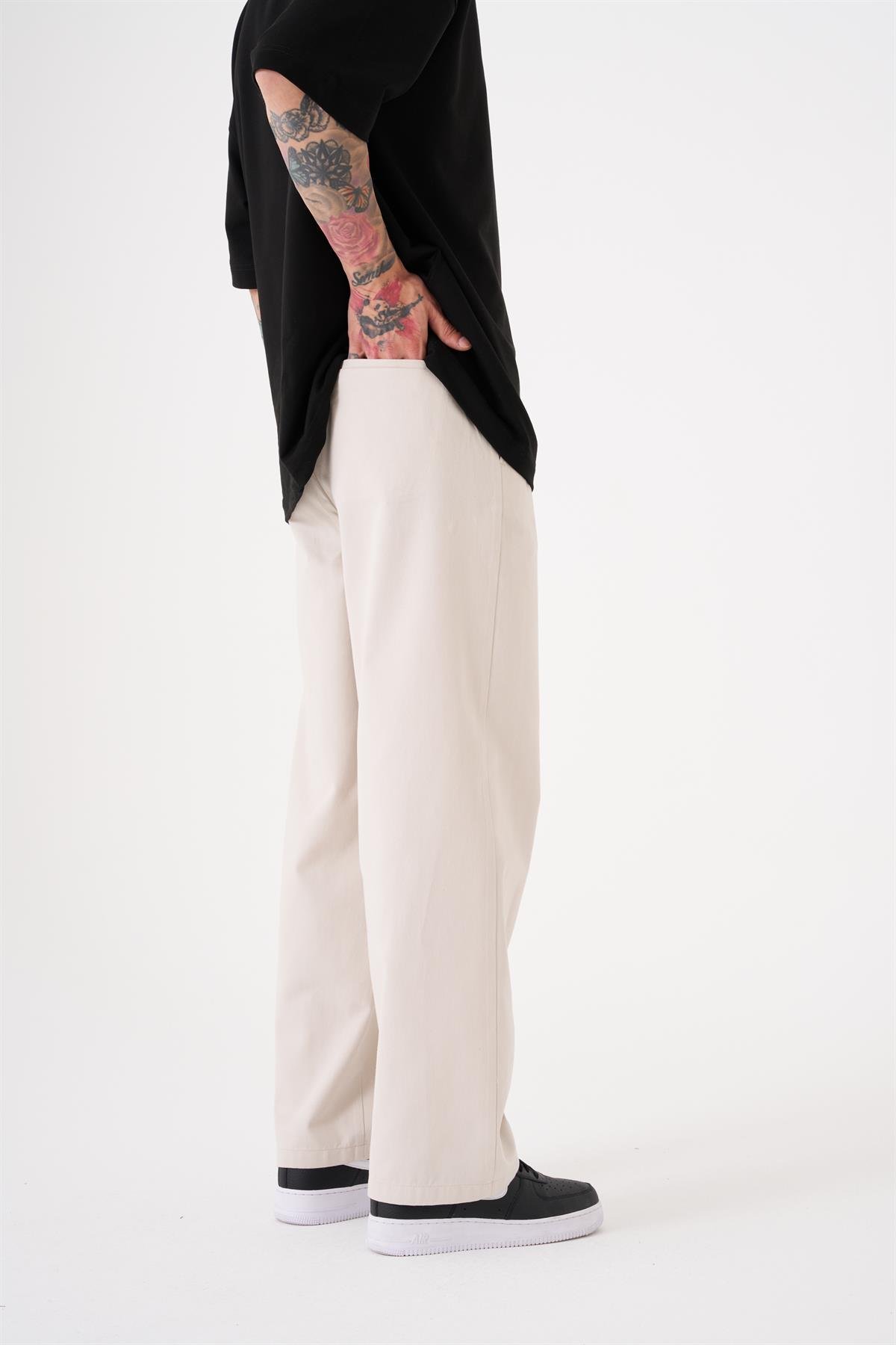Oversize Gabardin Lastikli Pantolon COTTON WHITE