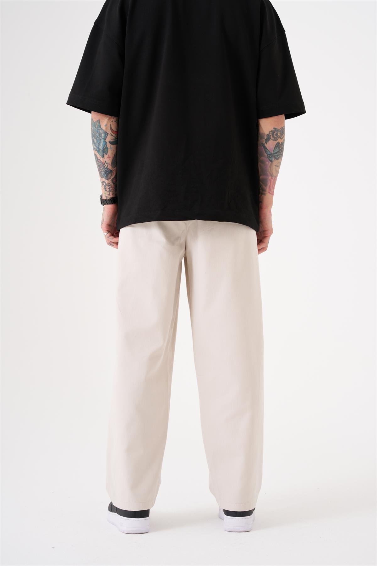 Oversize Gabardin Lastikli Pantolon COTTON WHITE