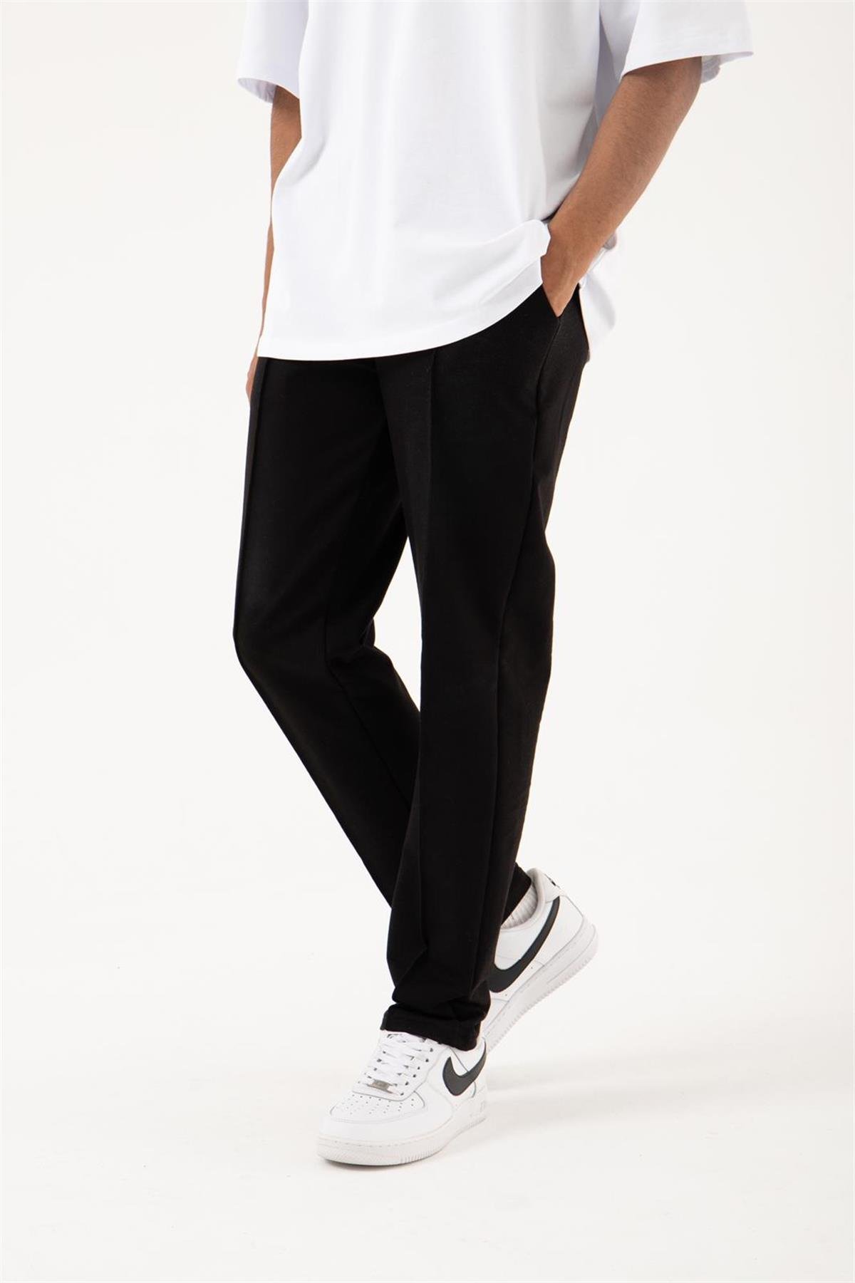 Relaxed Basic Pile Detaylı  Bel Lastikli 3 Cepli Jogger Eşofman Altı SİYAH