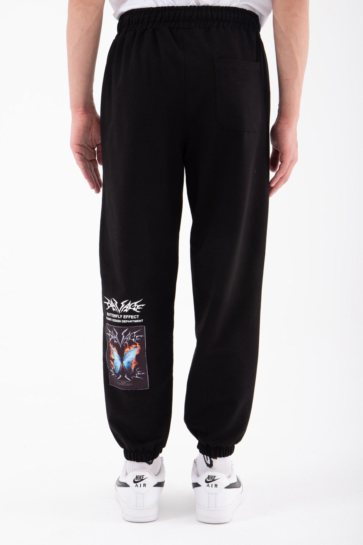 Regular Betterfly Baskılı Paçası ve Beli Lastikli 3 Çepli Jogger Eşofman Alt SİYAH