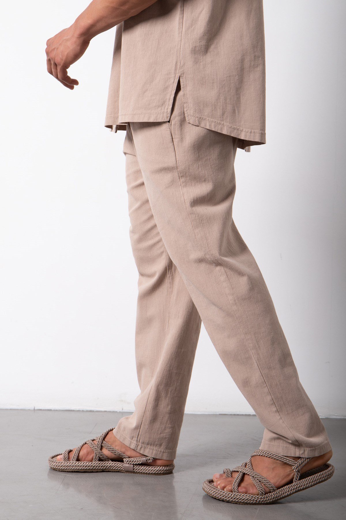 Relaxed Beli Lastikli Keten Pantolon CEVİZ