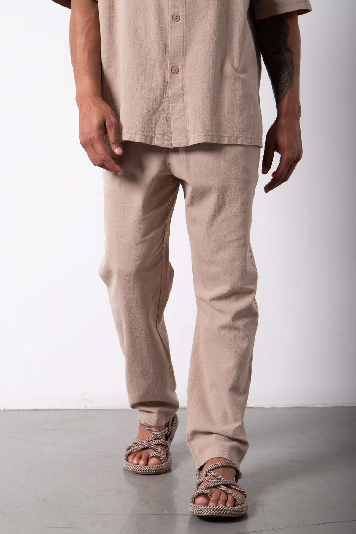 Relaxed Beli Lastikli Keten Pantolon CEVİZ