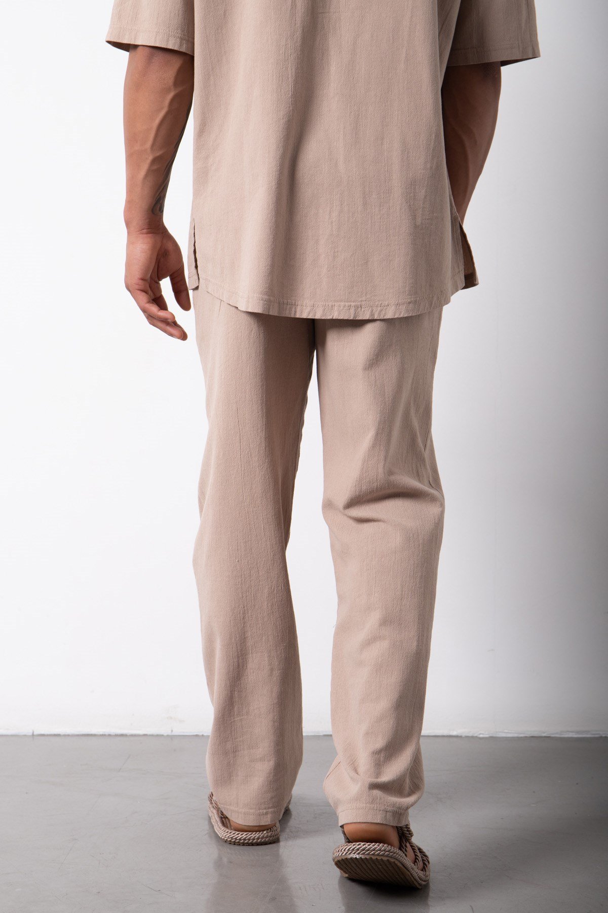 Relaxed Beli Lastikli Keten Pantolon CEVİZ