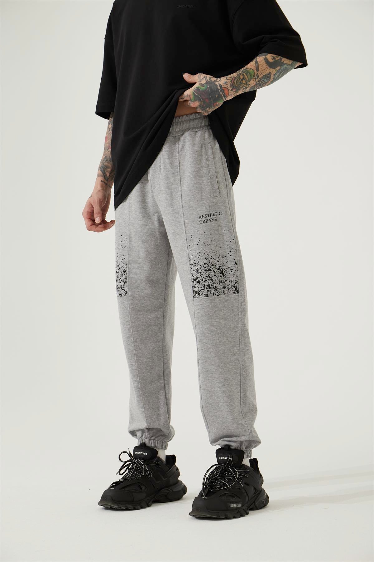 Aesthetıc Dreams Baskılı Beli Lastikli Organik Pamuklu Relaxed Jogger Eşofman Altı/GRAY MELANGE