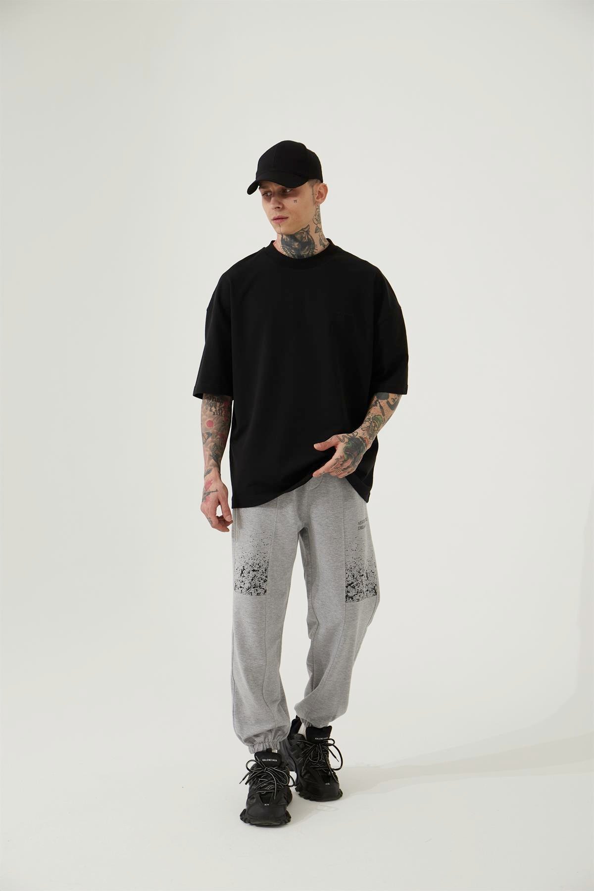 Aesthetıc Dreams Baskılı Beli Lastikli Organik Pamuklu Relaxed Jogger Eşofman Altı/GRAY MELANGE