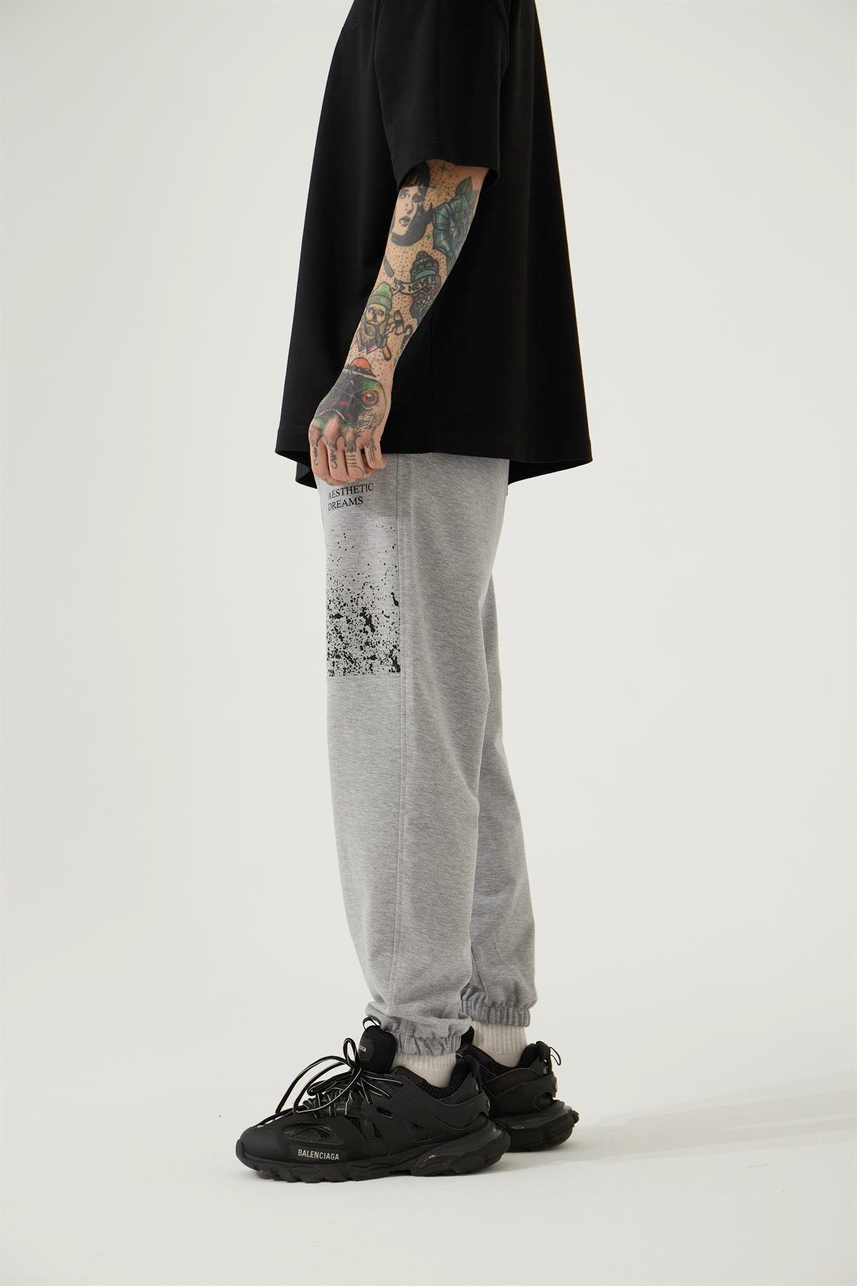 Aesthetıc Dreams Baskılı Beli Lastikli Organik Pamuklu Relaxed Jogger Eşofman Altı/GRAY MELANGE