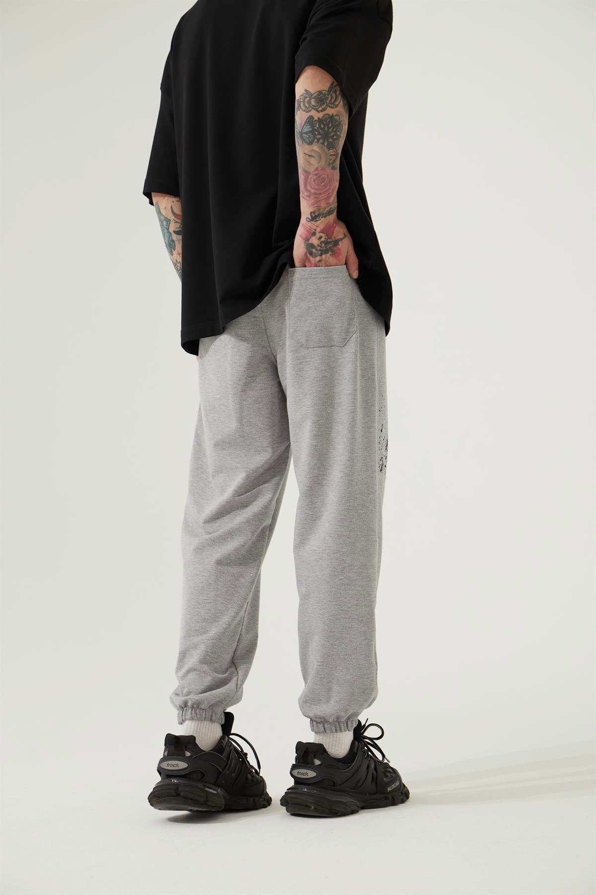 Aesthetıc Dreams Baskılı Beli Lastikli Organik Pamuklu Relaxed Jogger Eşofman Altı/GRAY MELANGE